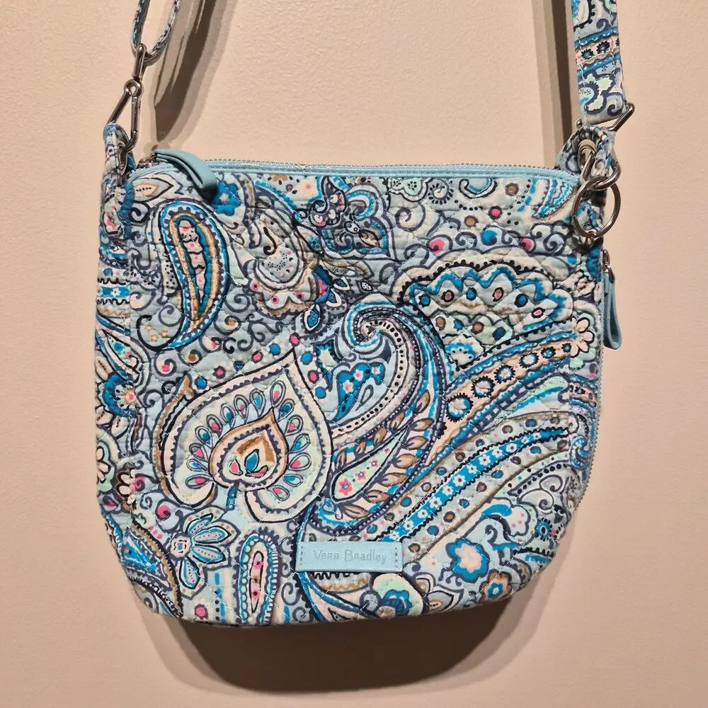 Vera Bradley Retired Daisy Dot Paisley Quilted Cotton Carson Mini Hobo Blue